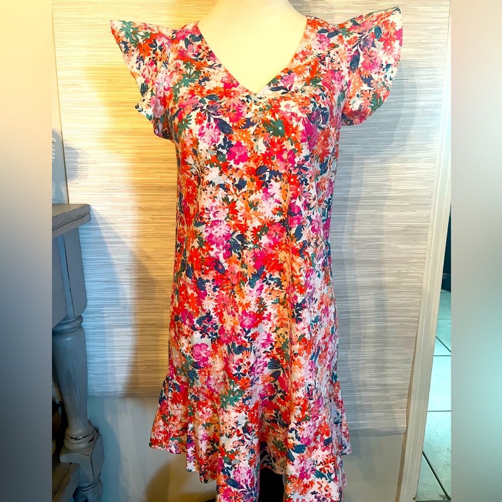 J Crew Mercantile floral flutter sleeve knee length dress size 2